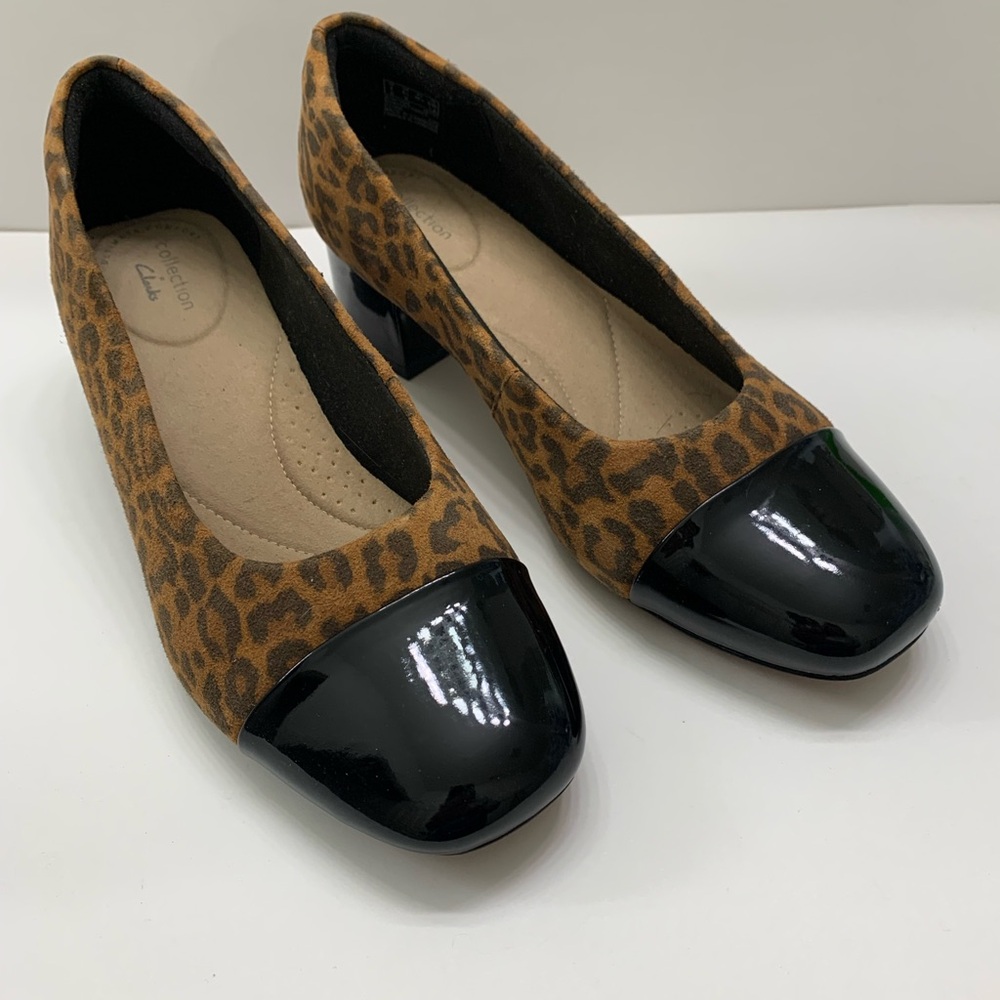 Clark’s Marilyn Sara Leopard Print Block Heel Pumps, Size 8.5 M